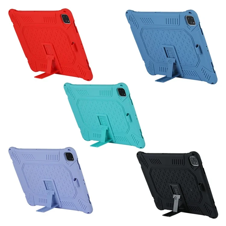 Custodia in Silicone Morbido PC Kickstand Con Corda Sospesa Per Ipad Pro 12,9 Pollici (2021) (2020) / Ipad Pro 12,9 Pollici (2018) - Viola