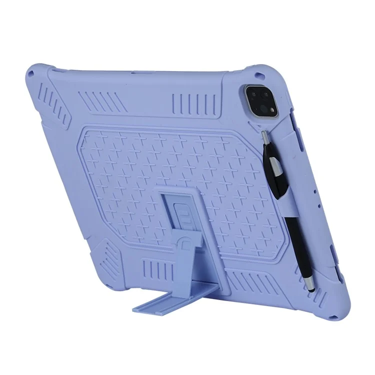 Custodia in Silicone Morbido PC Kickstand Con Corda Sospesa Per Ipad Pro 12,9 Pollici (2021) (2020) / Ipad Pro 12,9 Pollici (2018) - Viola