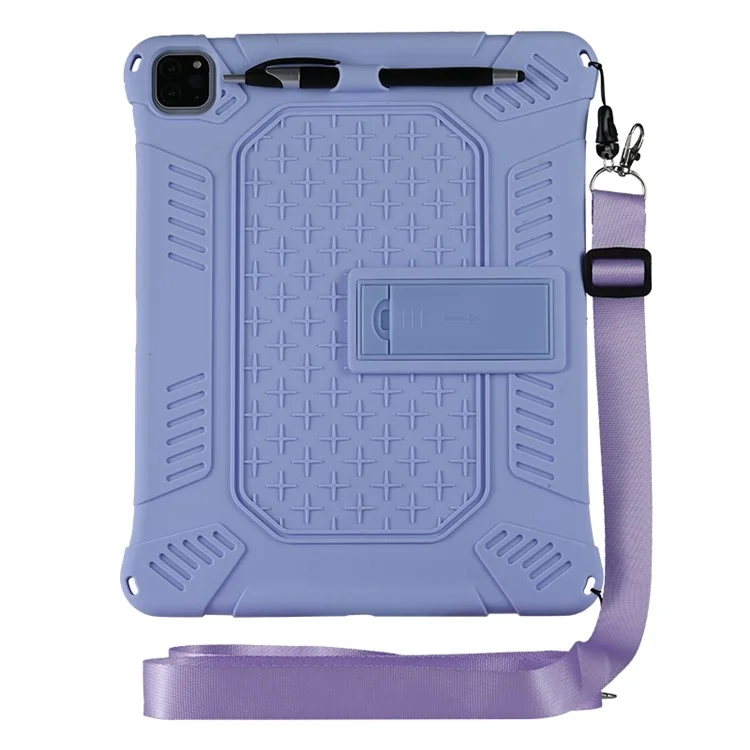 Case de Silicona Suave Para PC Kickstand Con Cuerda Colgante Para Ipad Pro 12.9 Pulgadas (2021) (2020) / Ipad Pro 12.9 Pulgadas (2018) - Violeta