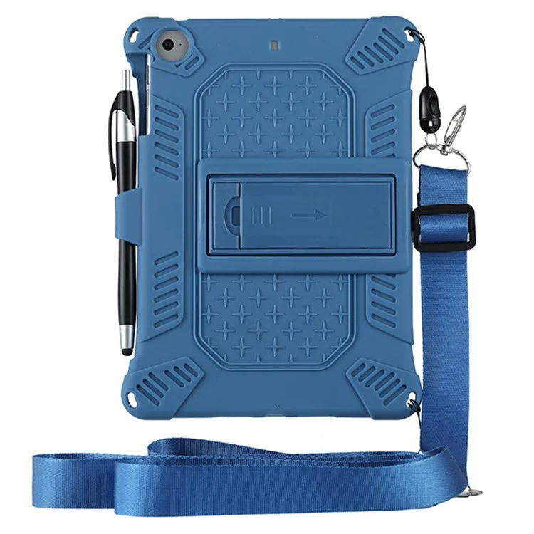 Kickstand PC Soft Silicone Case with Hanging Rope for Apple iPad mini (2019) 7.9 inch/4/3/2/1 - Blue