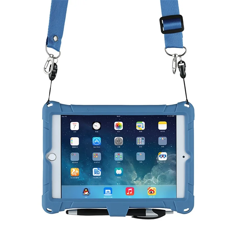 Case de Silicona Suave Para PC Kickstand Con Cuerda Colgante Para Apple Ipad Mini (2019) 7.9 Pulgadas/4/3/2/1 - Azul