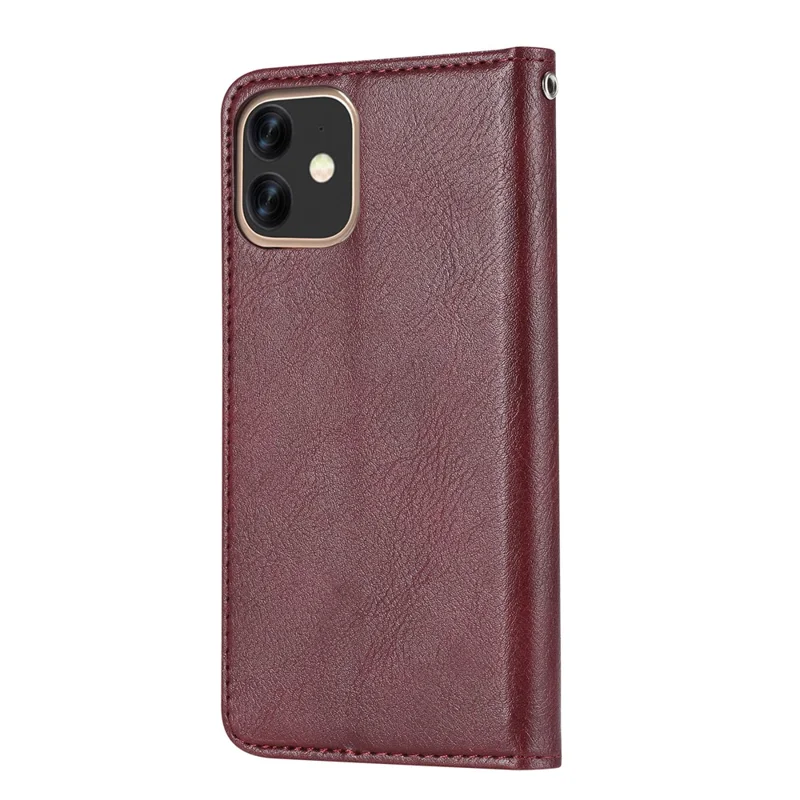 Classic Auto-absorbed Leather Wallet Cover with Stand for iPhone 12 Pro/12 - Wine Red