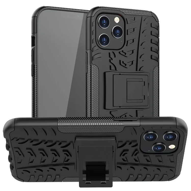 Cool Tyre Hybrid PC + TPU Phone Case with Kickstand for iPhone 12 Pro Max 6.7 inch - Black