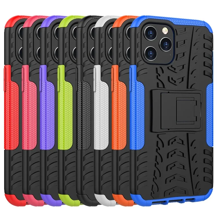 Cool Tyre Hybrid PC + TPU Phone Case with Kickstand for iPhone 12 Pro Max 6.7 inch - Black