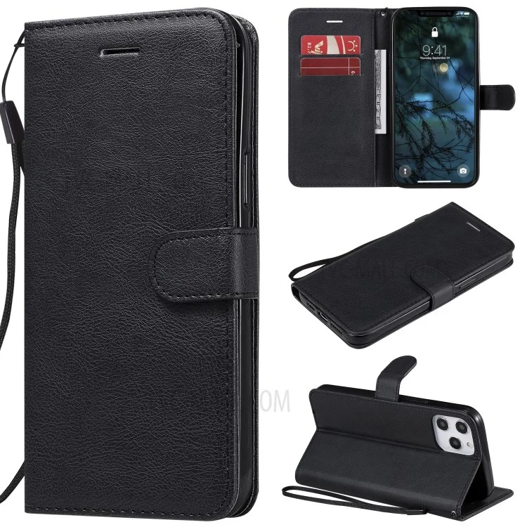 Serie KT Leather-2 Custodia protettiva in pelle tinta unita con supporto portafoglio per iPhone 12 Pro Max 6,7 pollici - Nero