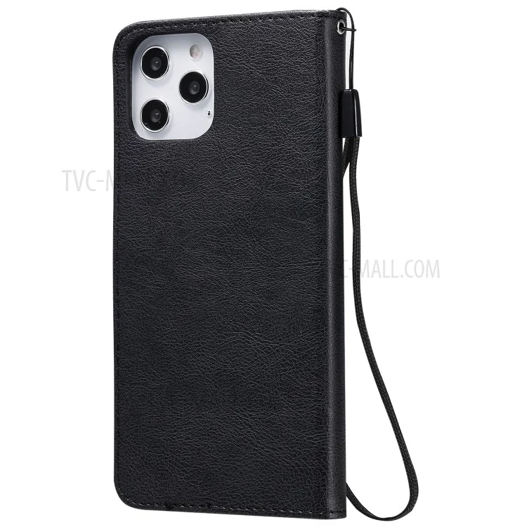 Serie KT Leather-2 Custodia protettiva in pelle tinta unita con supporto portafoglio per iPhone 12 Pro Max 6,7 pollici - Nero