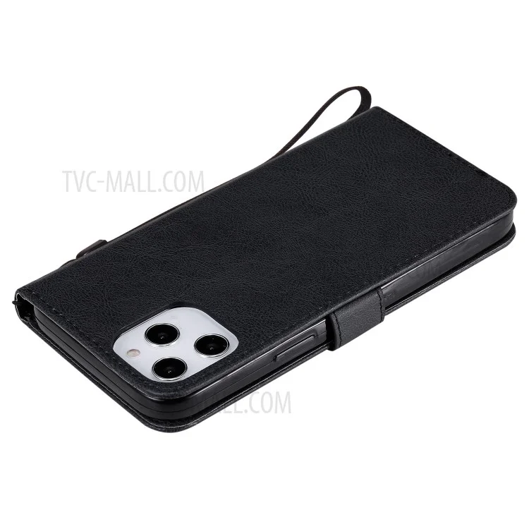 Serie KT Leather-2 Custodia protettiva in pelle tinta unita con supporto portafoglio per iPhone 12 Pro Max 6,7 pollici - Nero