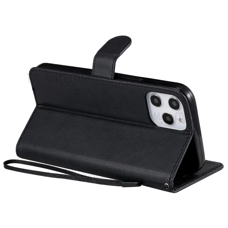 Serie KT Leather-2 Custodia protettiva in pelle tinta unita con supporto portafoglio per iPhone 12 Pro Max 6,7 pollici - Nero