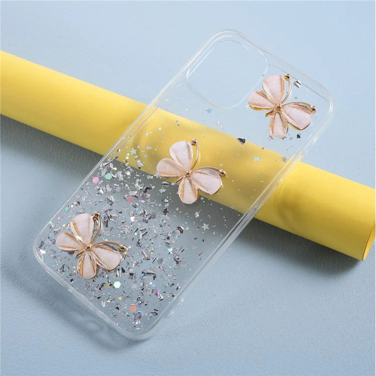 3D Butterfly Padrive Epoxy TPU Shell Case Para Iphone 12 Mini - Transparente