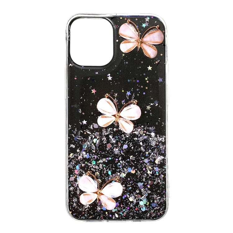 Custodia posteriore in TPU epossidico con motivo a farfalla 3D per iPhone 12 Pro/12 - Nero