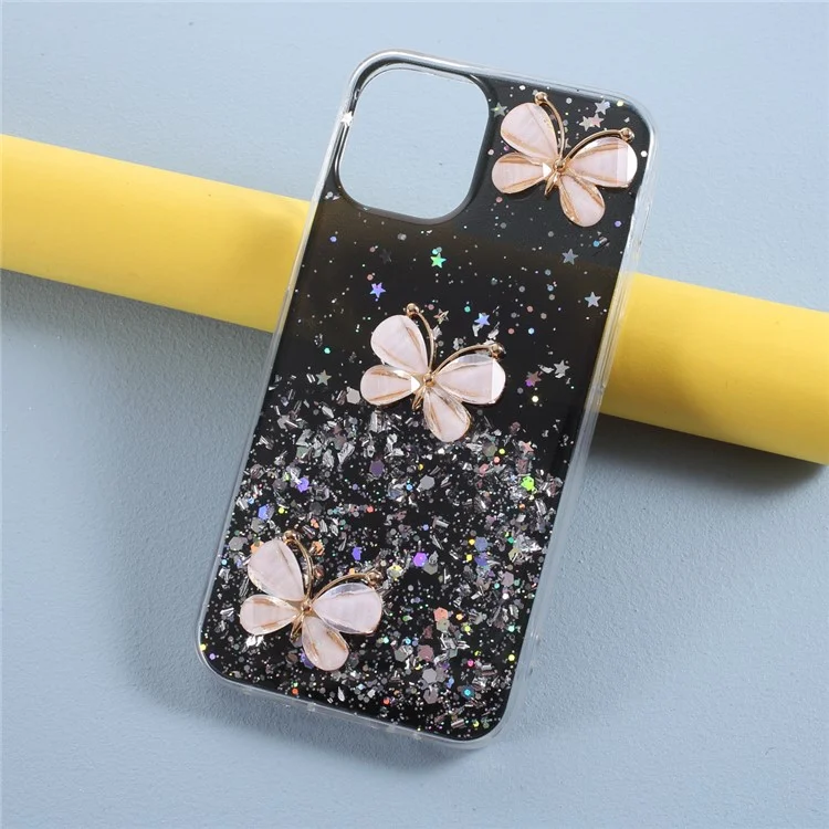Custodia posteriore in TPU epossidico con motivo a farfalla 3D per iPhone 12 Pro/12 - Nero