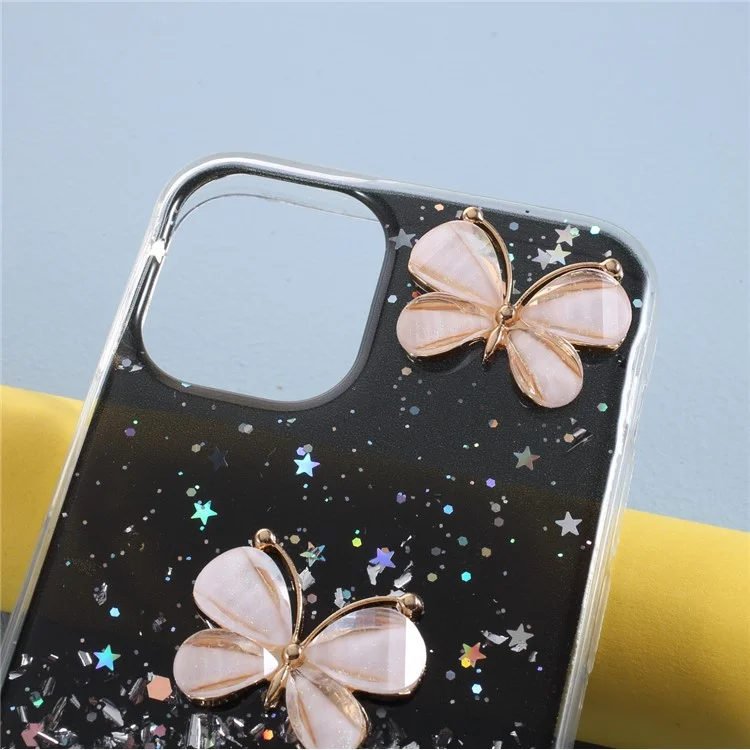 Custodia posteriore in TPU epossidico con motivo a farfalla 3D per iPhone 12 Pro/12 - Nero