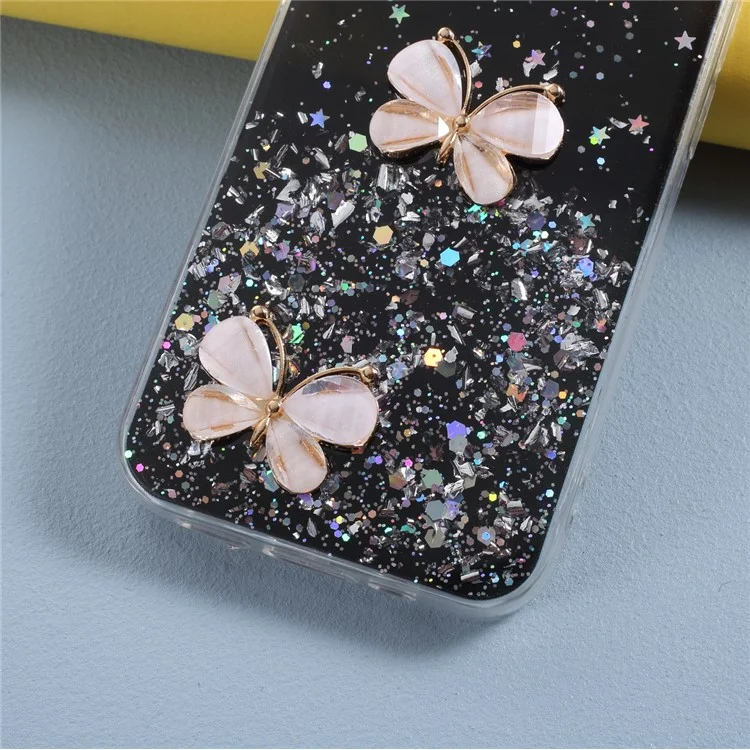 Custodia posteriore in TPU epossidico con motivo a farfalla 3D per iPhone 12 Pro/12 - Nero