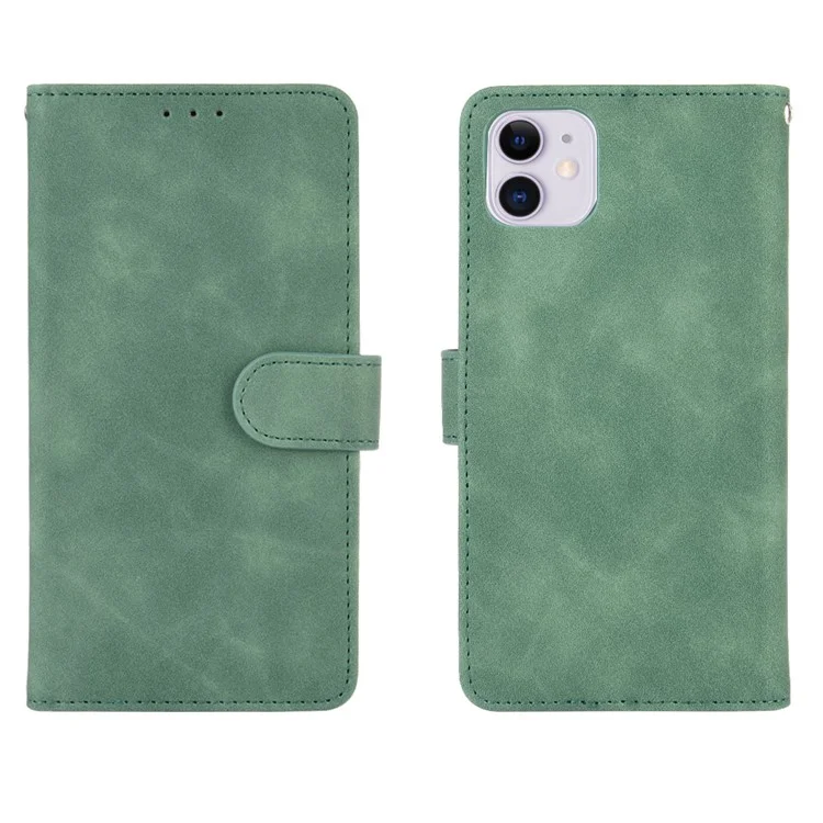 Skin-touch PU Leather Wallet Protective Cover for iPhone 12 Pro/12 - Green