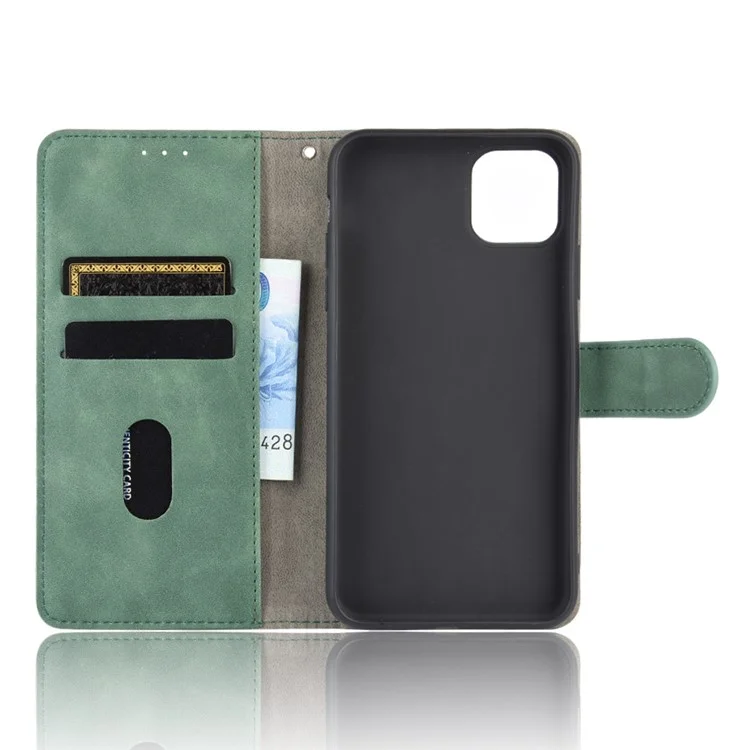 Skin-touch PU Leather Wallet Protective Cover for iPhone 12 Pro/12 - Green