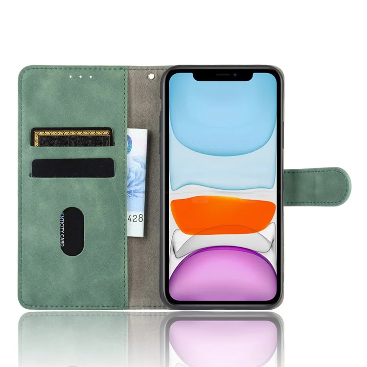 Skin-touch PU Leather Wallet Protective Cover for iPhone 12 Pro/12 - Green