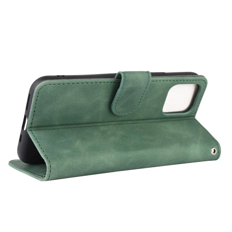 Skin-touch PU Leather Wallet Protective Cover for iPhone 12 Pro/12 - Green