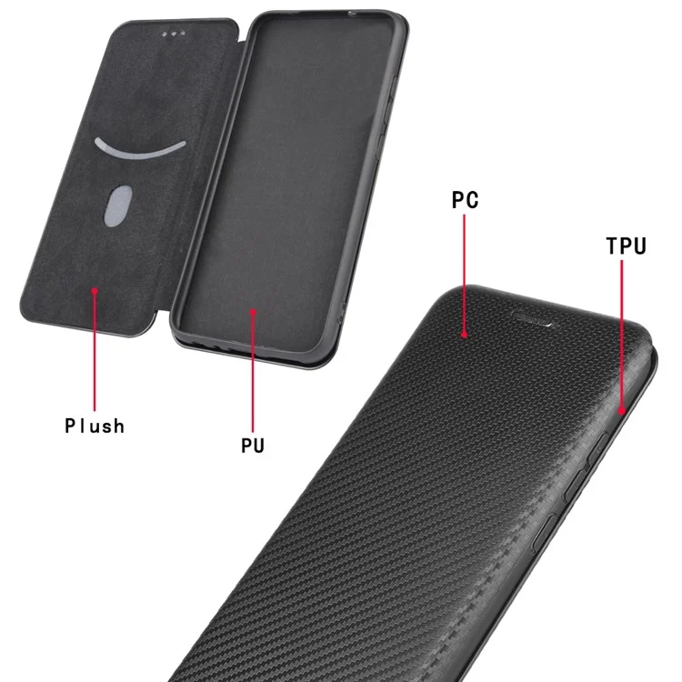 Carbon Fiber Auto-absorbed Stand Leather Mobile Case for iPhone 12 Pro/12 - Black