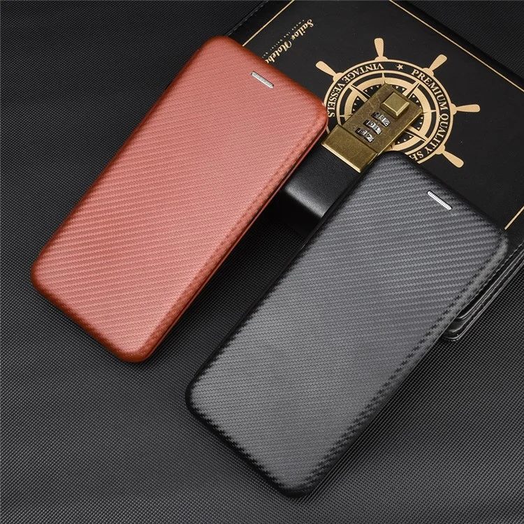 Carbon Fiber Auto-absorbed Stand Leather Mobile Case for iPhone 12 Pro/12 - Black