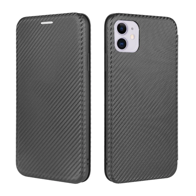 Carbon Fiber Auto-absorbed Stand Leather Mobile Case for iPhone 12 Pro/12 - Black