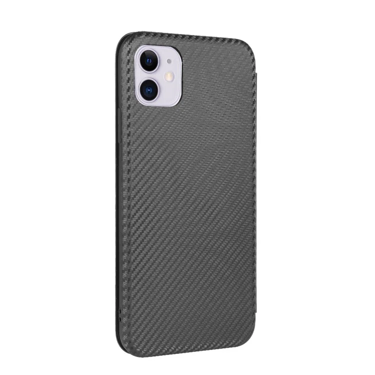 Carbon Fiber Auto-absorbed Stand Leather Mobile Case for iPhone 12 Pro/12 - Black