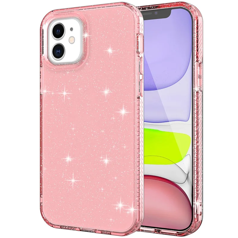 Glittery Powder TPU Phone Case Covering for iPhone 12 Pro/12 - Pink