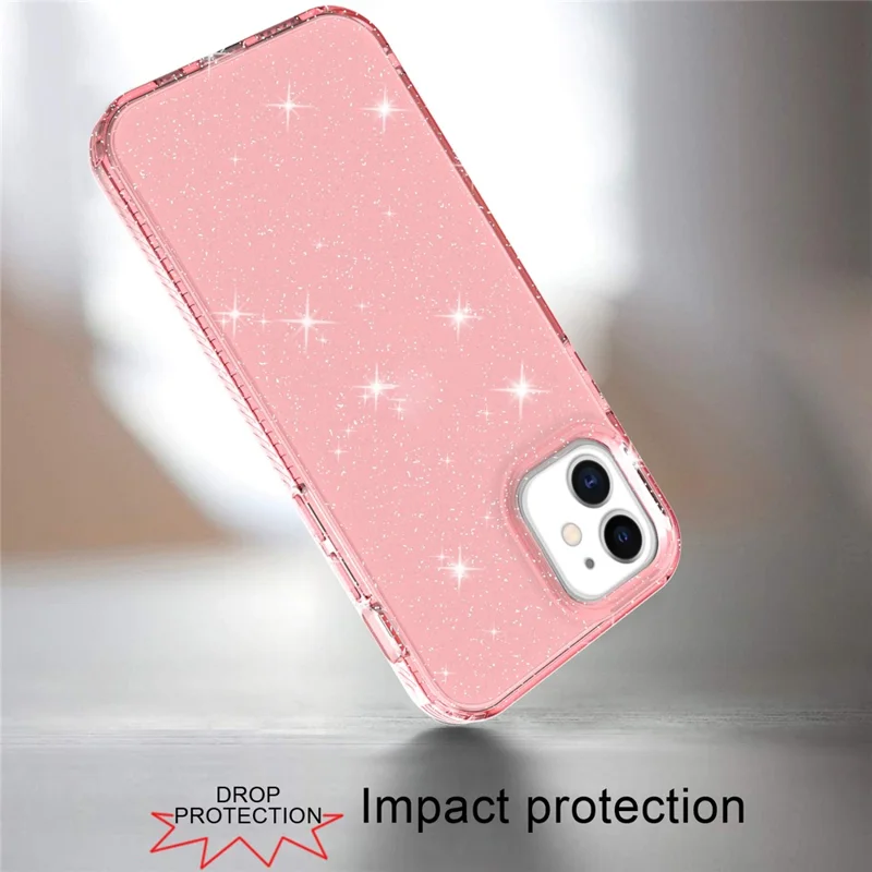 Glittery Powder TPU Phone Case Covering for iPhone 12 Pro/12 - Pink