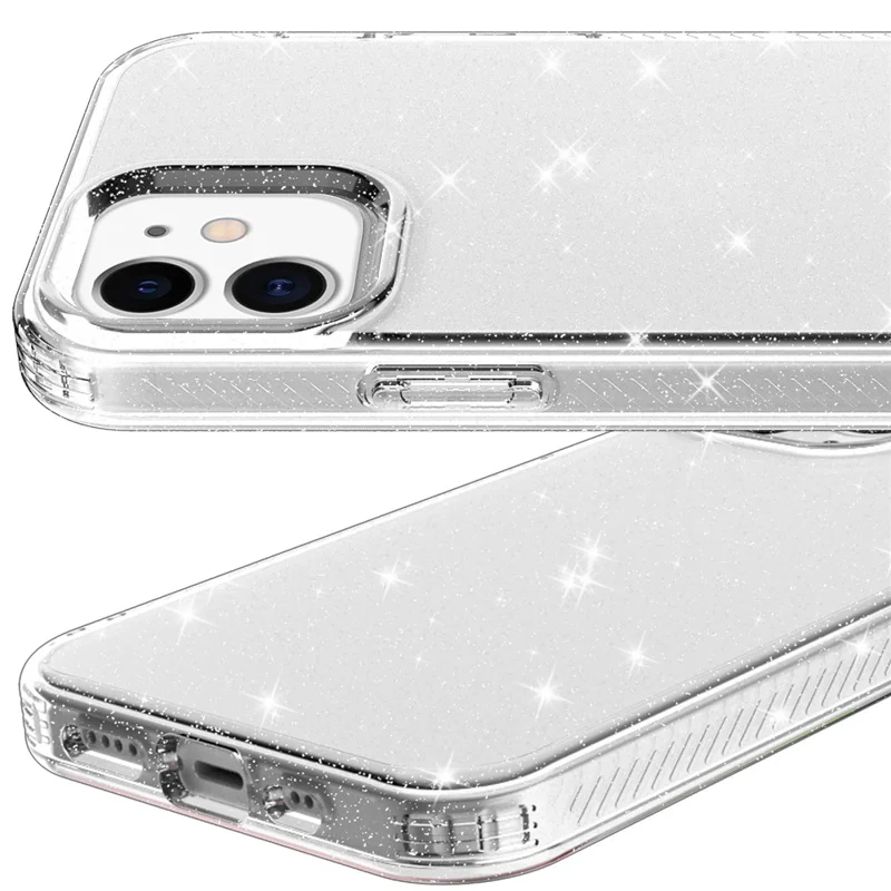 Glittery Powder TPU Phone Case Covering for iPhone 12 Pro/12 - Transparent