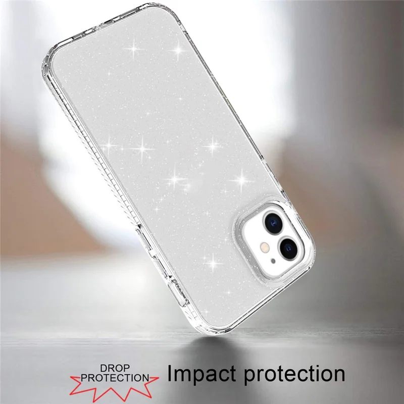 Glittery Powder TPU Phone Case Covering for iPhone 12 Pro/12 - Transparent