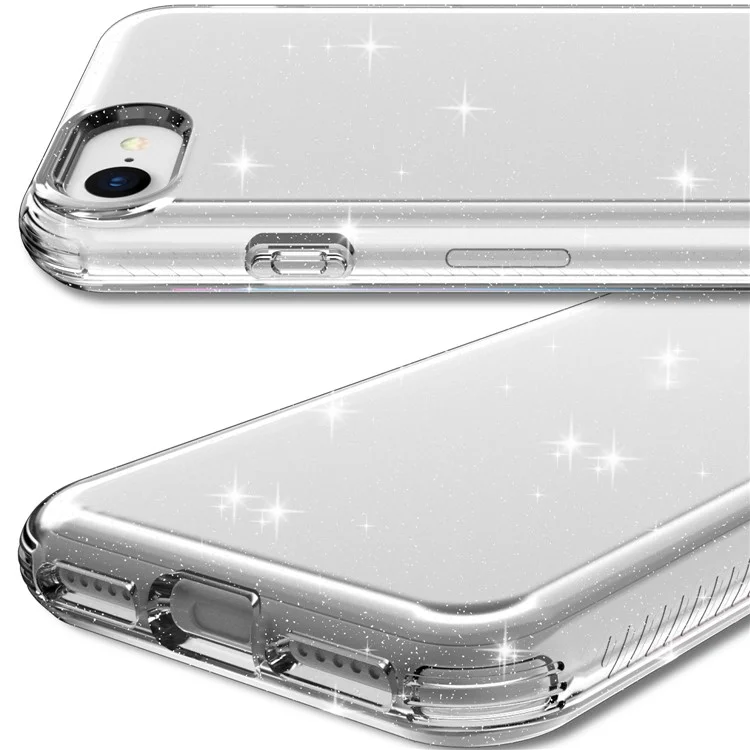 Glittery Powder TPU Phone Case Covering for iPhone SE (2nd Generation)/8/7 - Transparent
