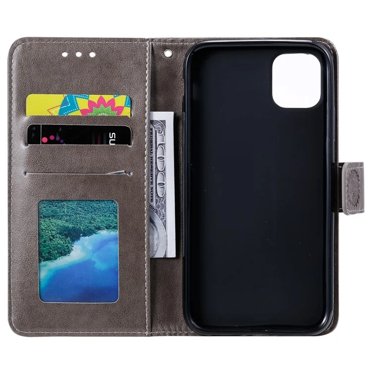 Funda de billetera de piel de poliuretano con diseño impreso de mandala floral, con soporte, cierre magnético y cordón para iPhone 12 mini de 5,4 pulgadas - Gris