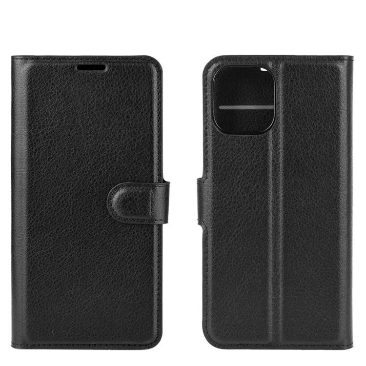 Litchi Texture Leather Wallet Shell Stand Phone Case for iPhone 12 Pro Max 6.7 inch - Black