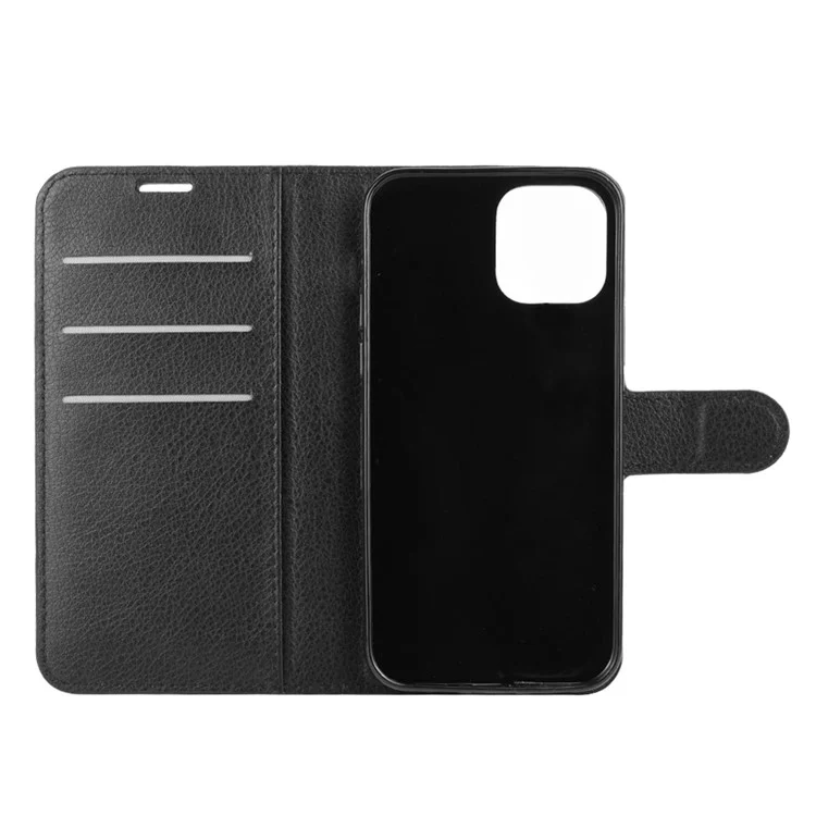 Litchi Texture Leather Willet Shell Stand Case Para Iphone 12 Pro Max 6.7 Pulgadas - Negro