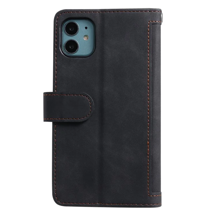 Zipper Pocket 9 Card Slots Leather Wallet Case for iPhone 12 mini 5.4 inch - Black