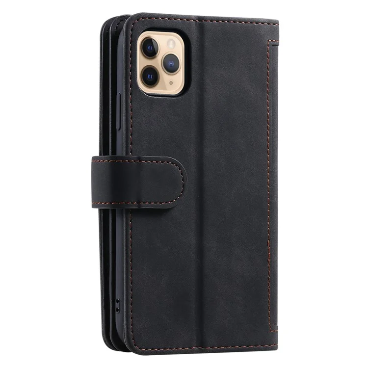 Zipper Pocket 9 Card Slots Leather Wallet Case for iPhone 12 Pro/12 - Black