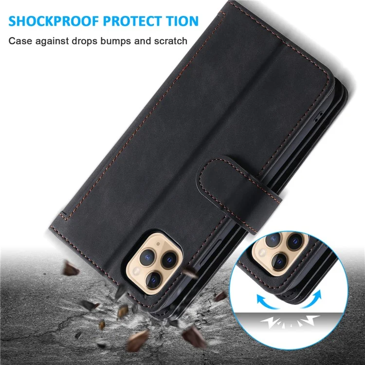 Zipper Pocket 9 Card Slots Leather Wallet Case for iPhone 12 Pro/12 - Black