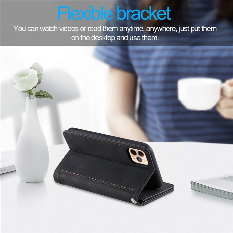Zipper Pocket 9 Card Slots Leather Wallet Case for iPhone 12 Pro/12 - Black