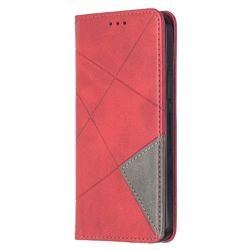 Geometric Pattern Leather Stand Case with Card Slots for iPhone 12 Pro / 12 - Red