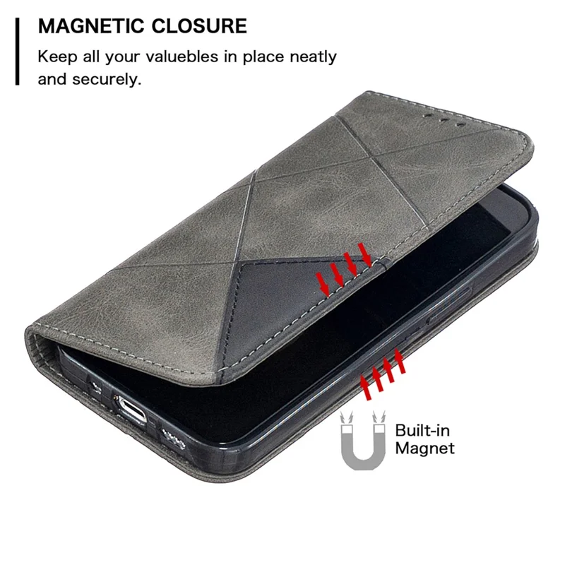 Geometric Pattern Leather Stand Case with Card Slots for iPhone 12 mini 5.4 inch - Grey