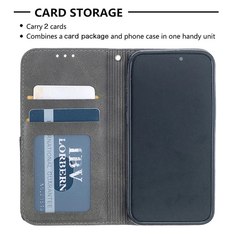Geometric Pattern Leather Stand Case with Card Slots for iPhone 12 mini 5.4 inch - Grey