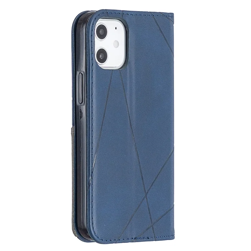 Geometric Pattern Leather Stand Case with Card Slots for iPhone 12 mini 5.4 inch - Blue