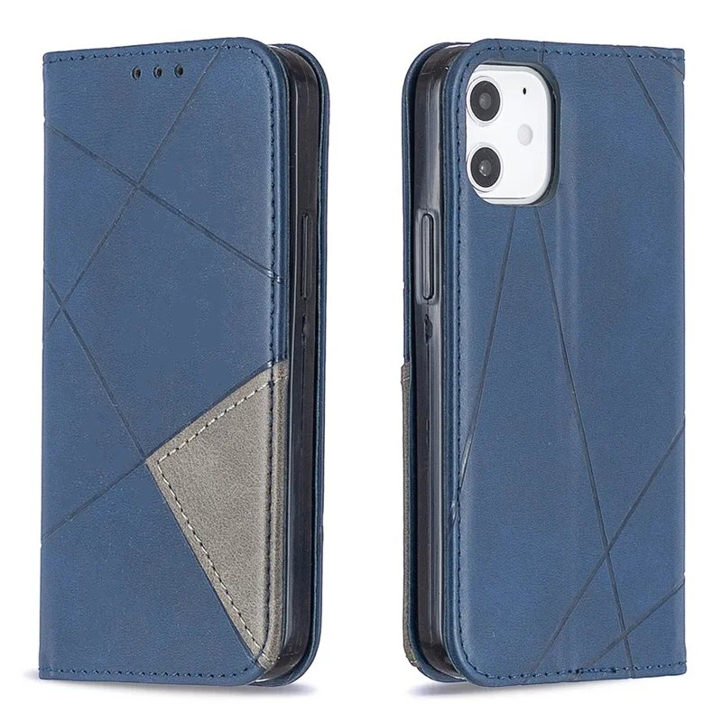 Geometric Pattern Leather Stand Case with Card Slots for iPhone 12 mini 5.4 inch - Blue