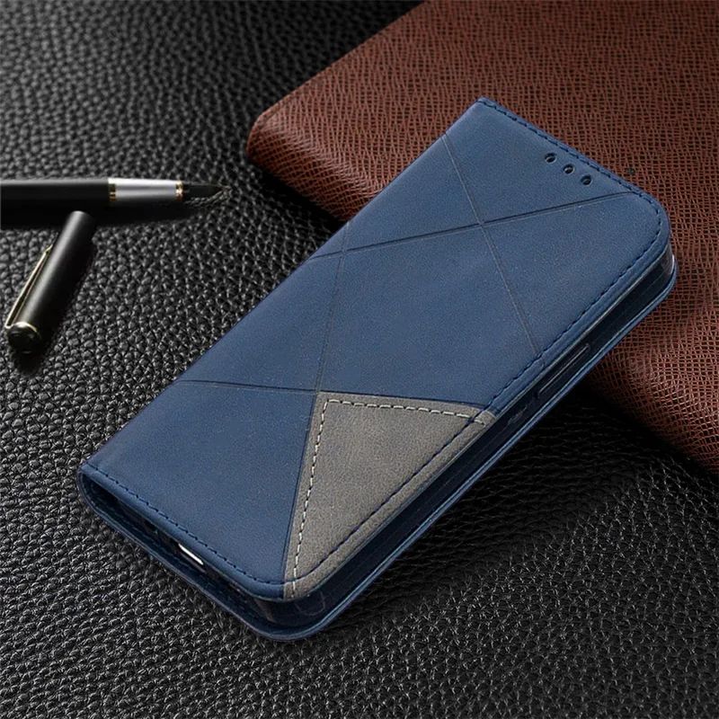 Geometric Pattern Leather Stand Case with Card Slots for iPhone 12 mini 5.4 inch - Blue