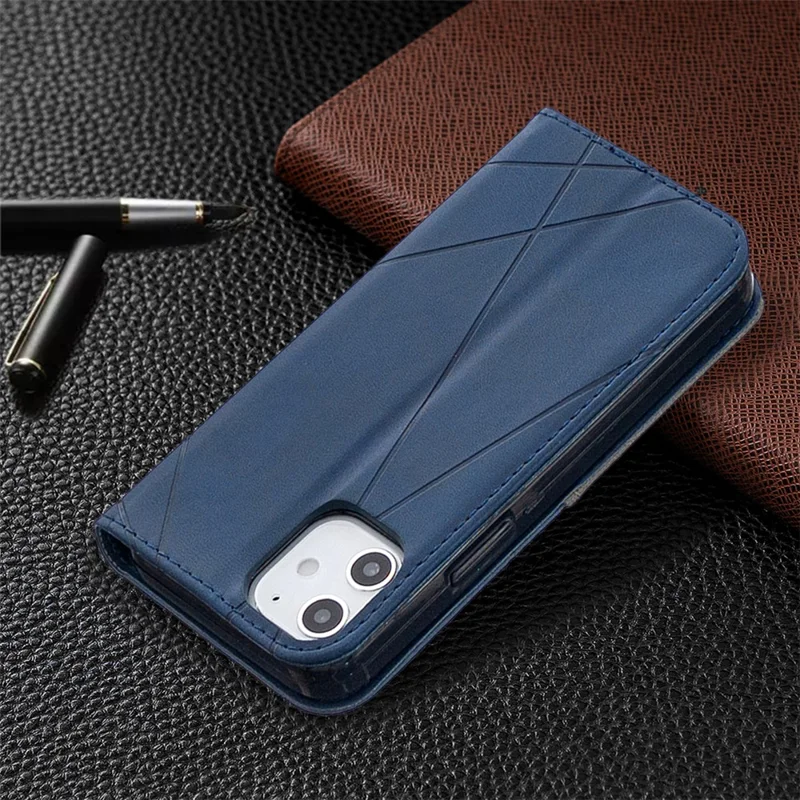 Geometric Pattern Leather Stand Case with Card Slots for iPhone 12 mini 5.4 inch - Blue