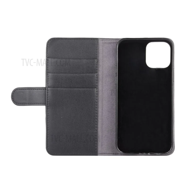 Genuino Billetera de Cuero Partido Soporte de Cubierta de Teléfono para iPhone 12 mini - Negro