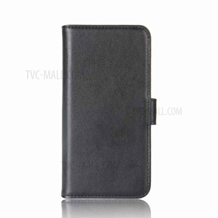 Genuine Split Leather Wallet Stand Phone Case for iPhone 12 Pro Max 6.7 inch - Black