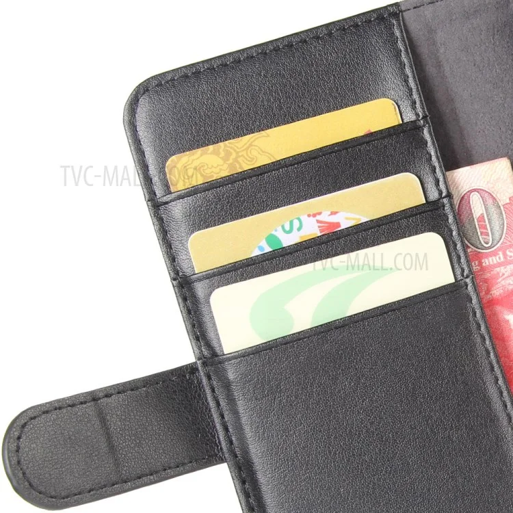 Genuine Split Leather Wallet Stand Phone Case for iPhone 12 Pro Max 6.7 inch - Black