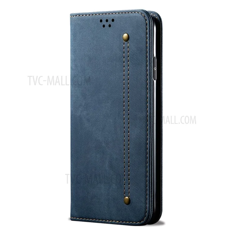 Jeans Cloth Texture Wallet Leather Mobile Phone Protective Cover for iPhone 12 Pro Max 6.7-inch - Blue