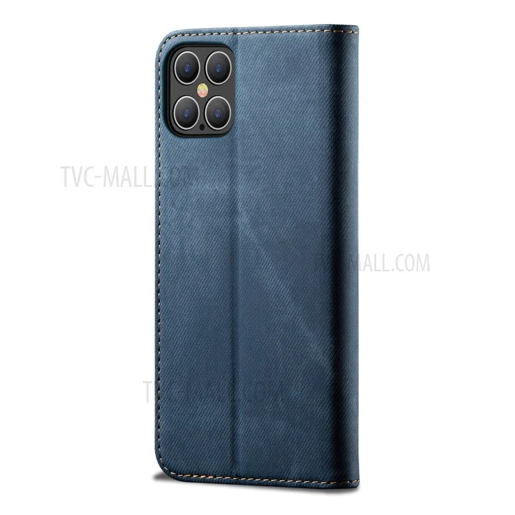 Jeans Cloth Texture Wallet Leather Mobile Phone Protective Cover for iPhone 12 Pro Max 6.7-inch - Blue