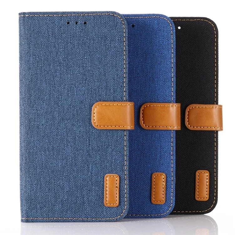 Jean Cloth Texture Wallet Stand Flip Leather Case for iPhone 12 Pro/12 - Dark Blue